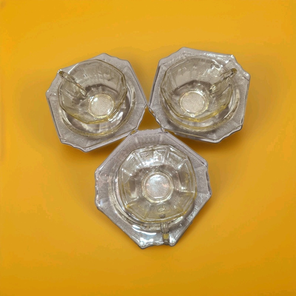3 SETS PRINCESS YELLOW TOPAZ 2" HIGH TEA CUP AND 5 5/8" SAUCER EUC